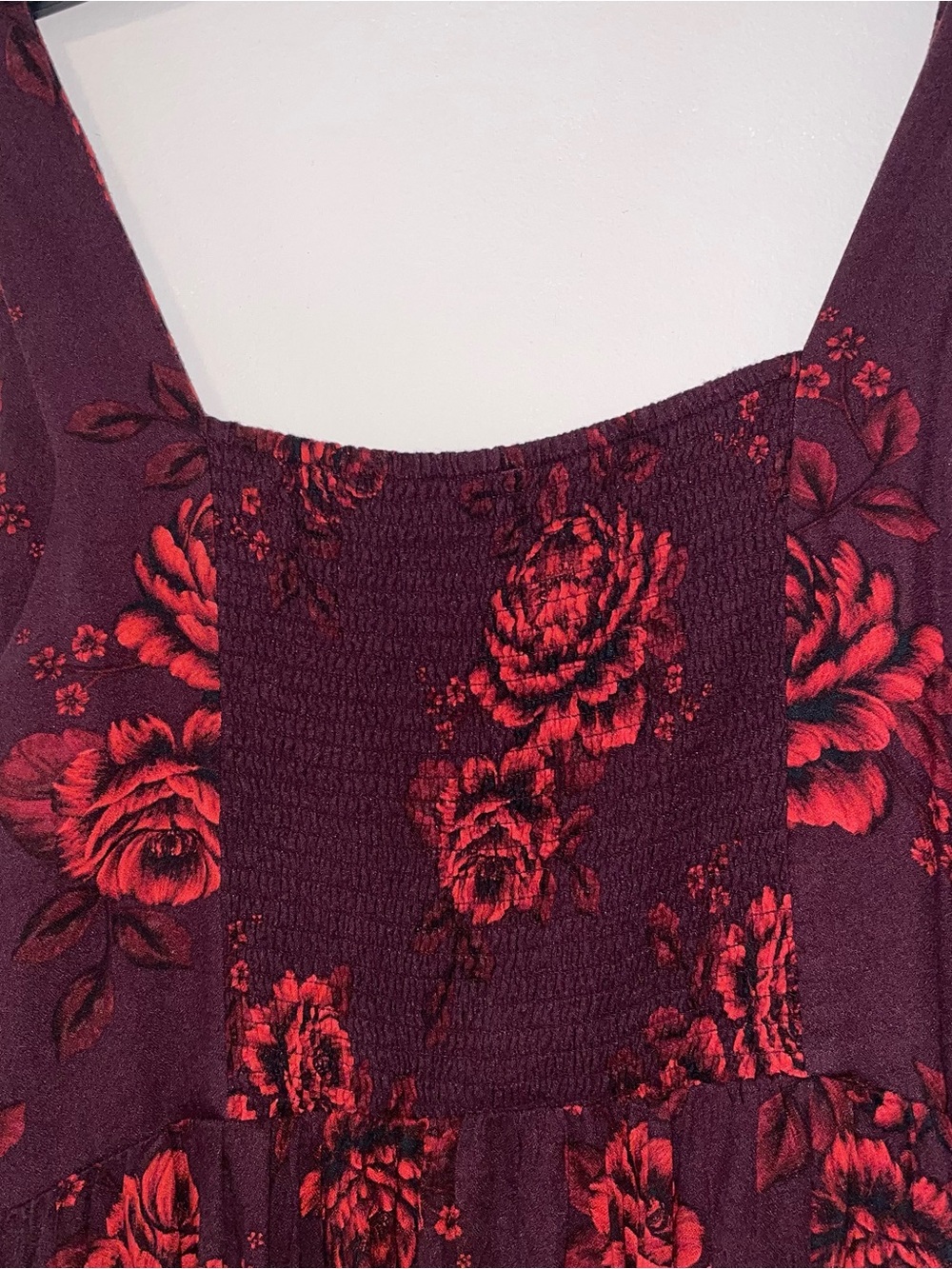 Old Navy Burgundy Mini Dress with Pockets and Red Floral Accents Size XL - Picture 6 of 7